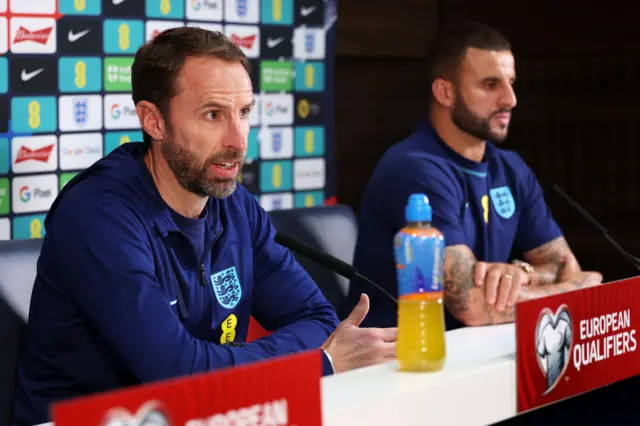 Gareth Southgate addresses the media alongside Kyle Walker.