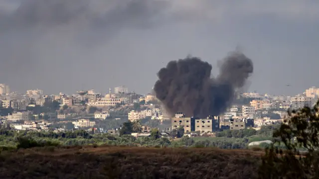 Smoke rises from the northern part of the Gaza Strip as a result of an Israeli airstrike