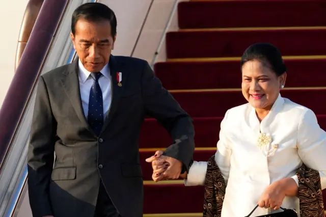 Indonesia's President Joko Widodo arriving with first lady Iriana Joko Widodo on Monday