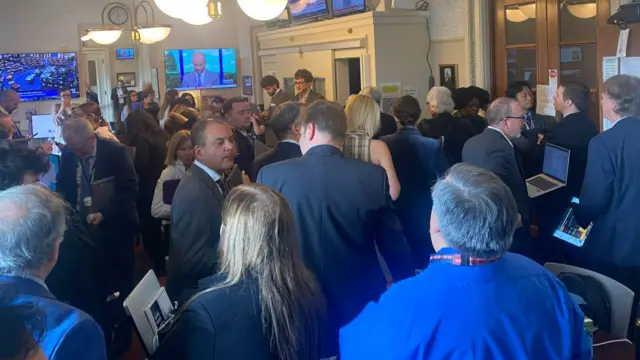 A view of a crowded press room on Capitol Hill