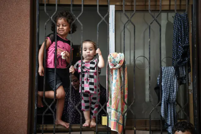 Children in Gaza shelter inside a hospital