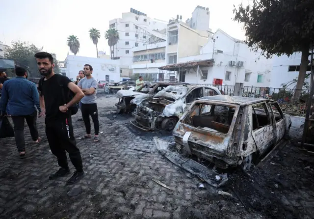 The aftermath of the hospital explosion, as seen on Wednesday