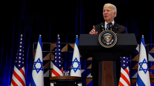 Joe Biden speaking in Tel Aviv