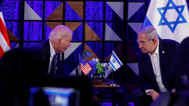 Israeli PM Benjamin Netanyahu and US President Joe Biden speak in Tel Aviv