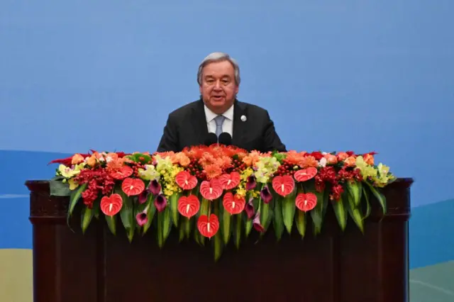 UN Secretary General António Guterres speaks during the opening ceremony of the third Belt and Road Forum