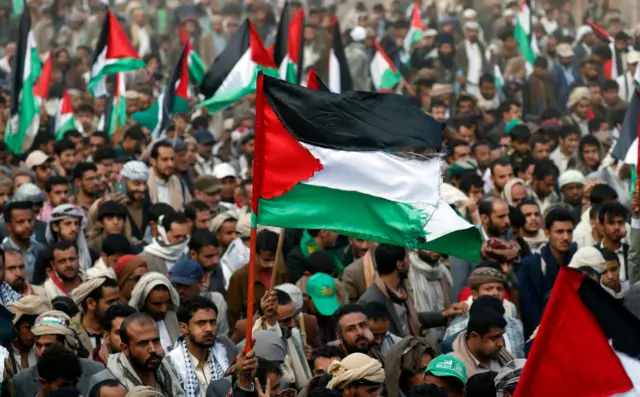 A pro-Palestinian protest in Sanaa, Yemen