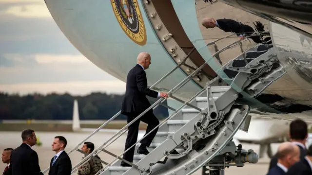 President Biden boards Air Force One at Joint Base Andrews, Maryland, to fly to Israel