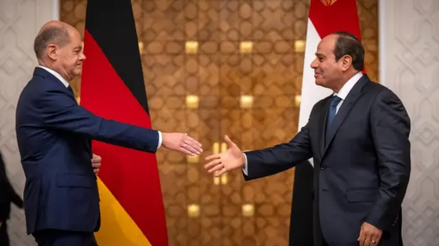 President Sisi met German Chancellor Olaf Scholz in Cairo today