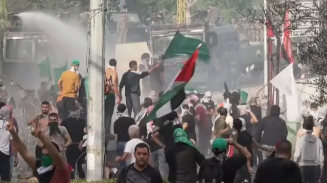 Protesters gather outside US embassy in Beirut