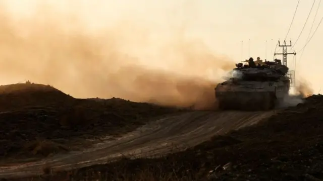 An Israeli tank on the border with Gaza