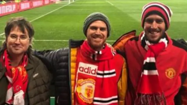 Yonatan (middle) and friends at Old Trafford Stadium