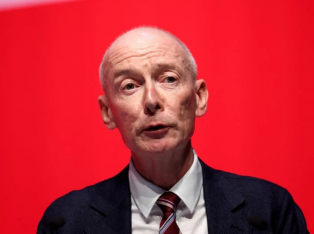 Britain’s Labour Party National Campaign Co-ordinator Pat McFadden makes a speech on the opening day of Britain’s Labour Party