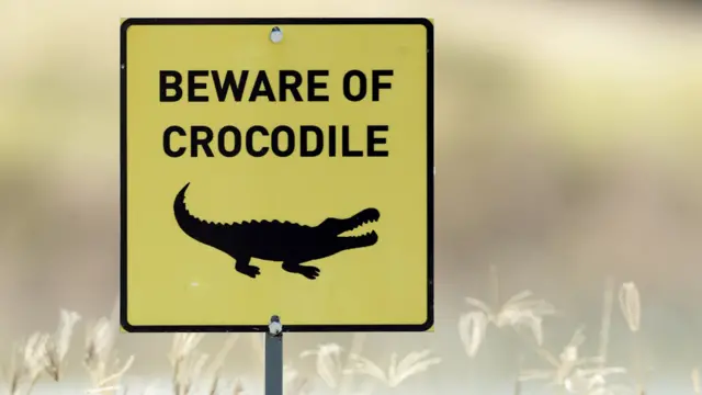 A view of a beware of the crocodile sign during a practice day prior to the Limpopo Championship at Euphoria Golf Club, Modimolle