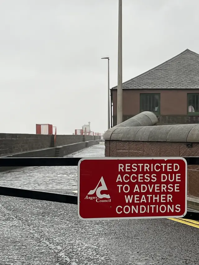 The harbour road is closed in Abroath