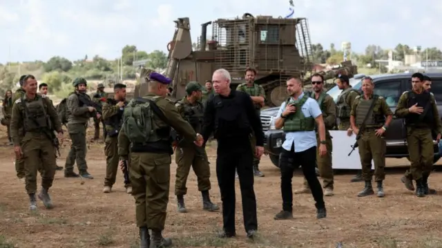 Yoav Gallant meeting troops on Gaza border