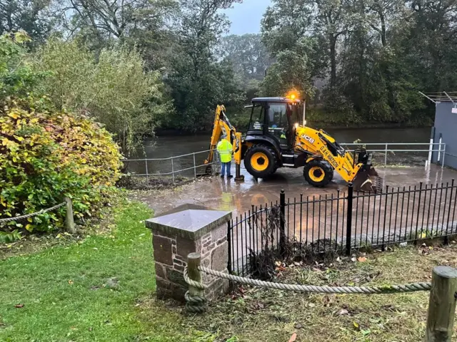 digger at River South Esk in Brechin