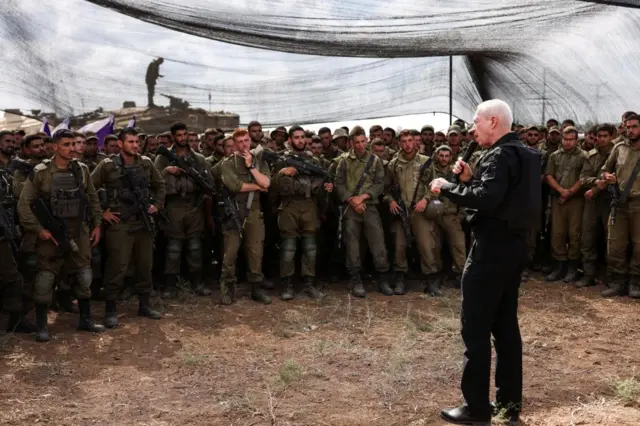 Yoav Gallant meeting troops on Gaza border