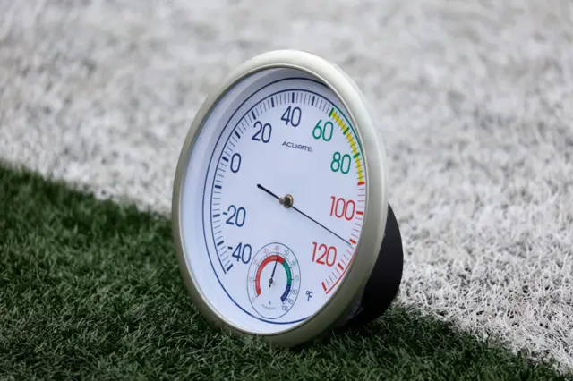 Temperature gauge on an American College football pitch