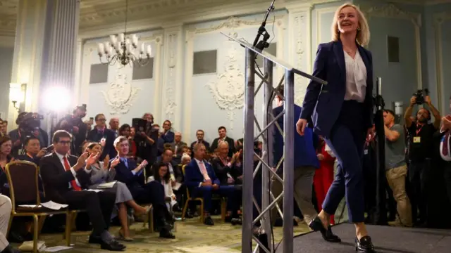 Liz Truss on stage in Manchester, during the Conservative Party Conference