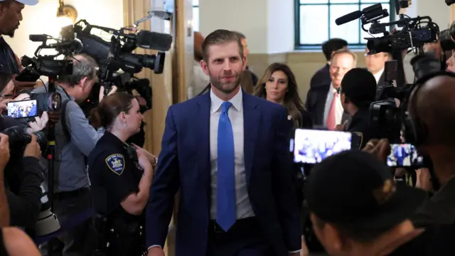 Eric Trump arrives at a Manhattan courthouse, for the trial of former US President Donald Trump, his adult sons, the Trump Organization and others in a civil fraud case brought by state Attorney General Letitia James, in New York City