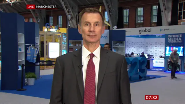 Screen grab of Hunt in Manchester conference hall