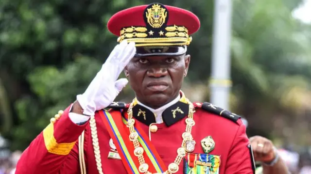 General Brice Clotaire Oligui Nguema after his investiture as President of the Transition in Gabon on 04 August 2023 at the Presidential Palace in Libreville. He led the military defence and security forces that formed the National Committee for the Transition and Restoration of Institutions (CTRI), which ousted President Ali Bongo Ondimba immediately after announcing his victory in the presidential elections of 26 August 2023.