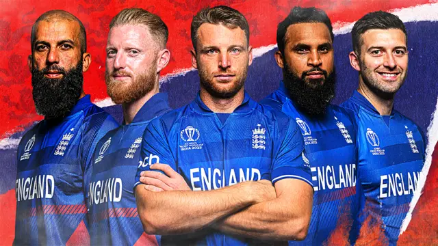 A graphic showing England's Jos Buttler flanked by Ben Stokes and Adil Rashid with Moeen Ali and Mark Wood on the outer