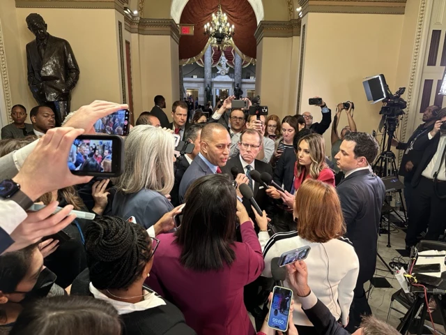 Hakeem Jeffries speaks to reporters