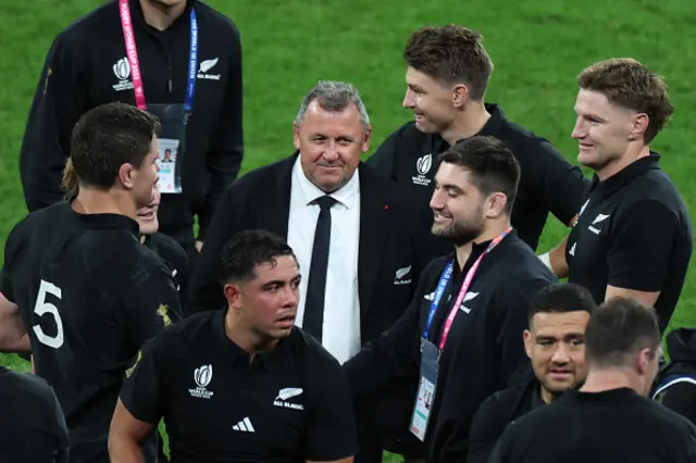 New Zealand's head coach Ian Foster celebrates with his player