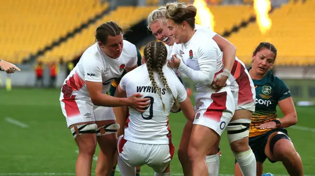 England celebrate a try