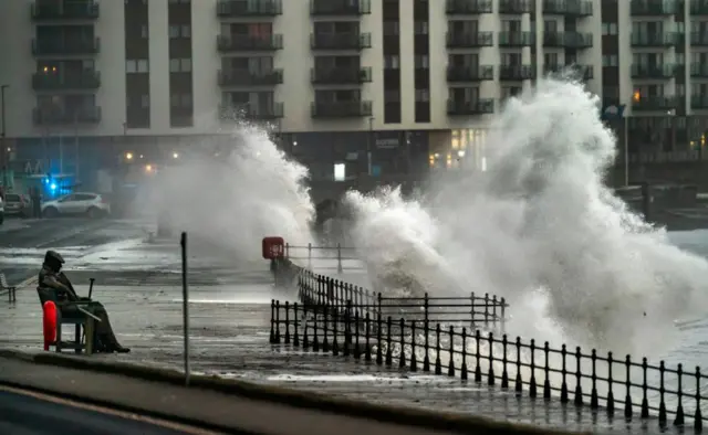 Waves crash over Scarbrough promenade