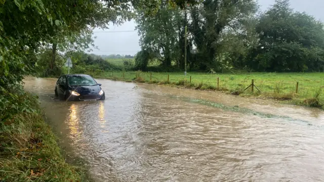 Flooded roads in Flowton, Suffolk.