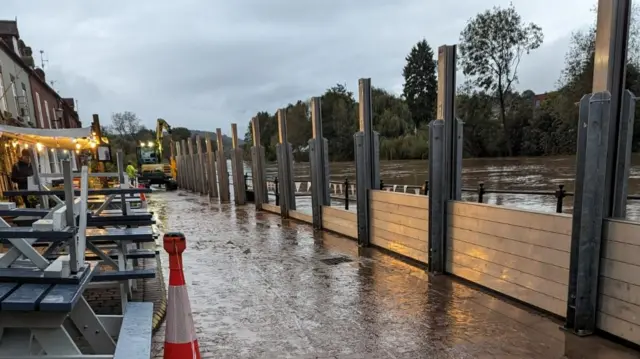 Flood barriers being installed in Bewdley