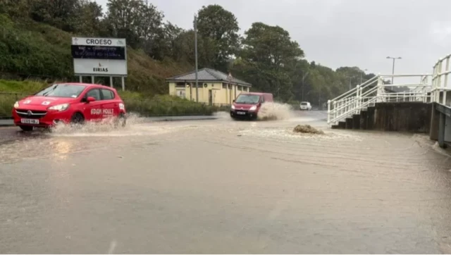 Flooded roads in Colwyn Bay, Conwy