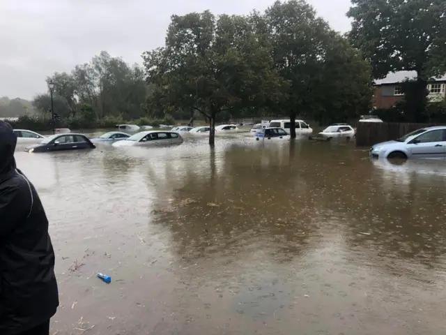 Cars in floodwater in Framlingham