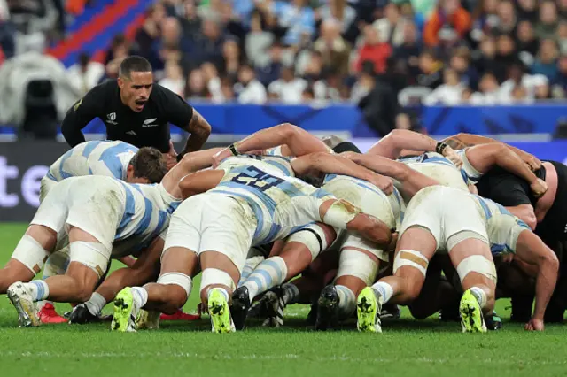 New Zealand's scrum-half Aaron Smith looks at the scrum