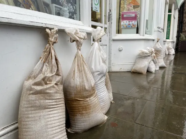 Sandbag outside Greggs in Matlock