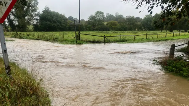 Flooded roads in Flowton, Suffolk.