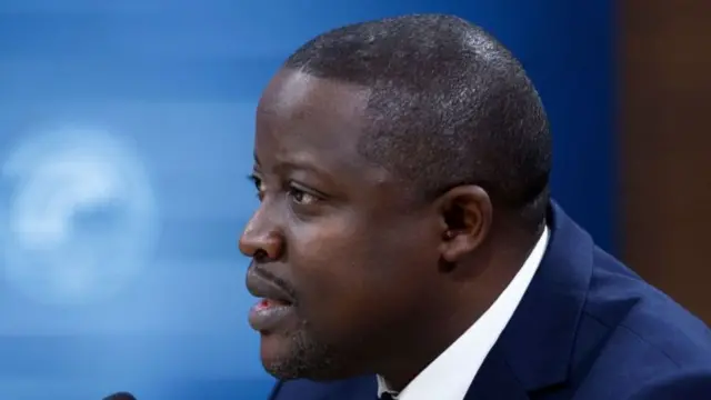 Zambian Foreign Minister Stanley Kakubo participates in a memorandum of understanding signing ceremony with US Secretary Antony Blinken and Democratic Republic of the Congo Foreign Minister Christophe Lutundula, in Washington, DC, on December 13, 2022.