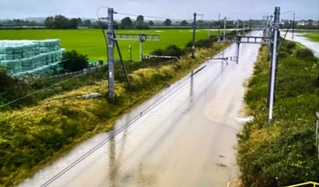 Flooded railway at Royal Wootten Bassett