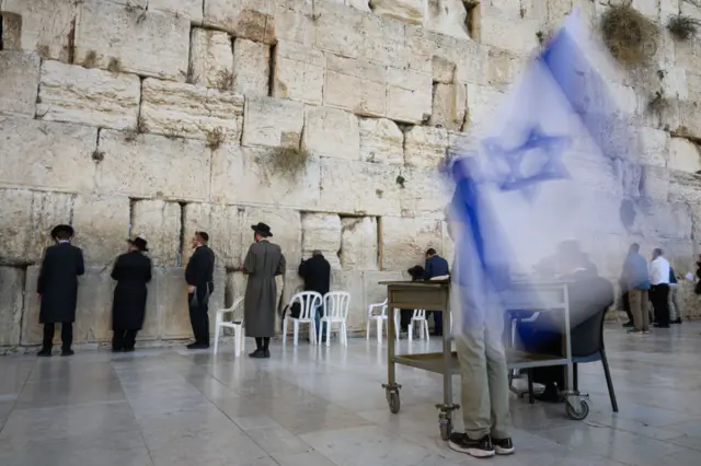 People gathering to pray at the Western Wall in Jerusalem