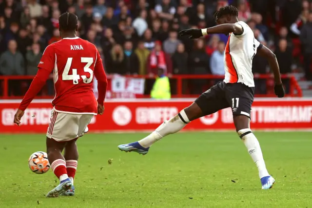 Elijah Adebayo of Luton Town scores the team's second goal