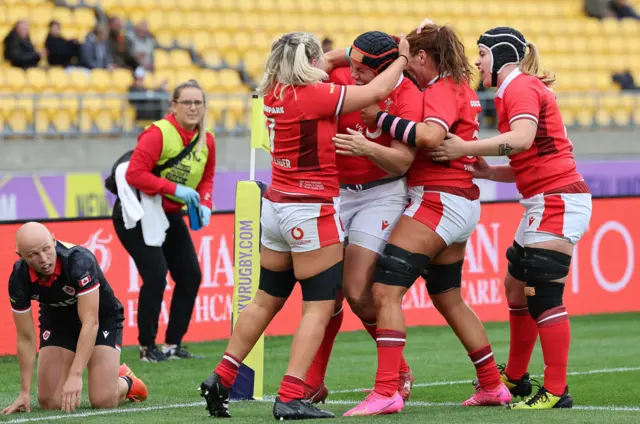 Wales celebrate try to bring them level