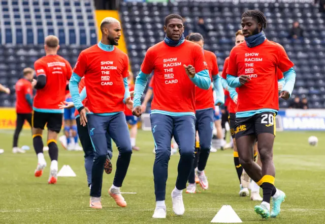 Livingston players warm up at Rugby Park