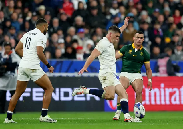 Owen Farrell of England scores a drop goal