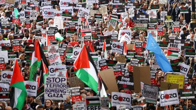 Demonstrators in London protest in solidarity with Palestinians in Gaza