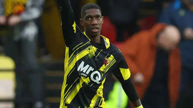 Yaser Asprilla celebrates scoring for Watford