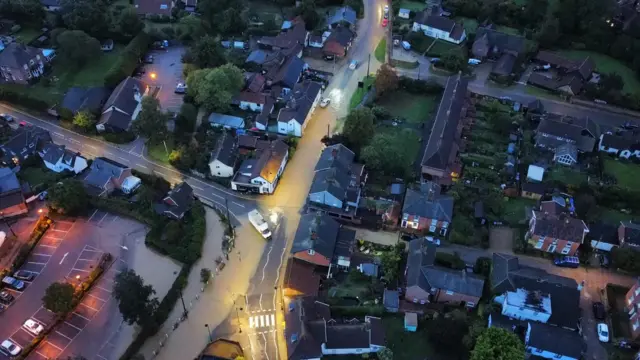 Aerial photograph of flooding in Framlingham