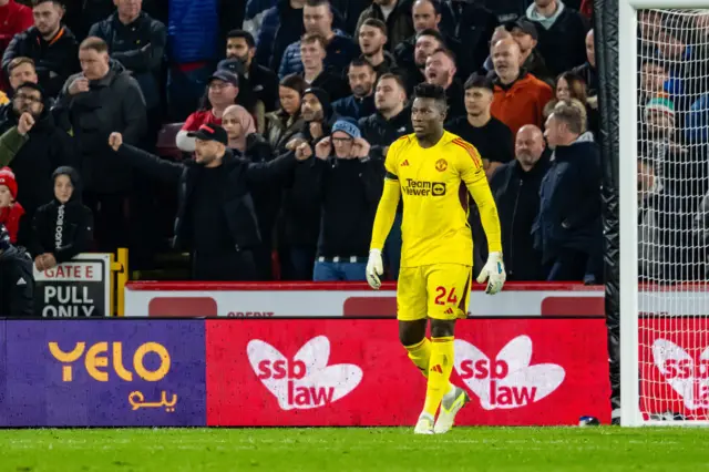 Onana strolls around his penalty area.