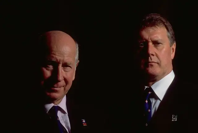 Sir Bobby Charlton and Sir Geoff Hurst, pictured in 2000